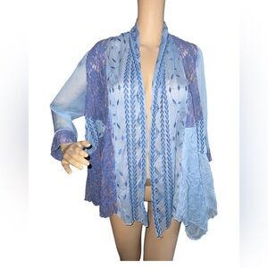 Ali Miles Sky Blue Floral Embroidered Cardigan Top
